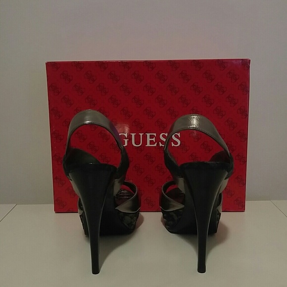 GUESS Pewter & Black Faux Snakeskin Heels - Picture 2 of 7